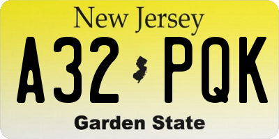 NJ license plate A32PQK