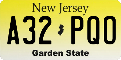 NJ license plate A32PQO