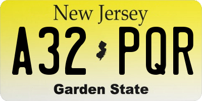 NJ license plate A32PQR