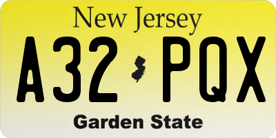 NJ license plate A32PQX
