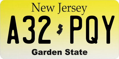 NJ license plate A32PQY