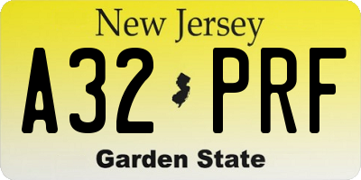 NJ license plate A32PRF