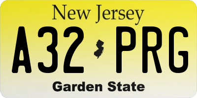 NJ license plate A32PRG