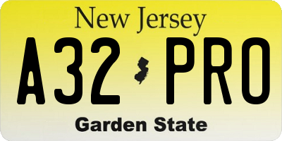 NJ license plate A32PRO