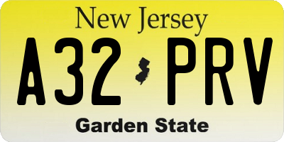 NJ license plate A32PRV