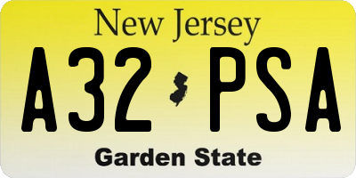 NJ license plate A32PSA