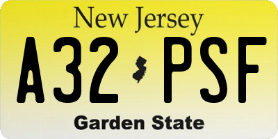 NJ license plate A32PSF
