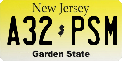 NJ license plate A32PSM