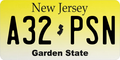 NJ license plate A32PSN