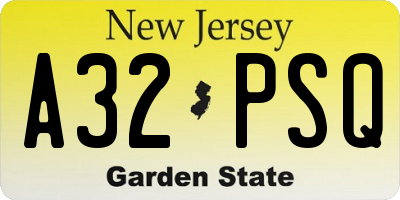 NJ license plate A32PSQ