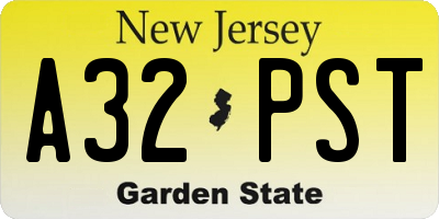 NJ license plate A32PST