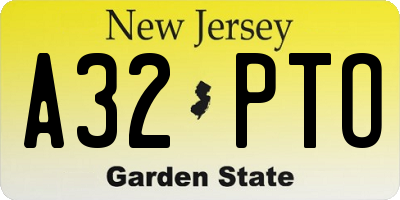 NJ license plate A32PTO