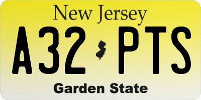 NJ license plate A32PTS