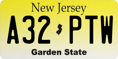 NJ license plate A32PTW