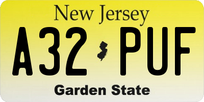 NJ license plate A32PUF