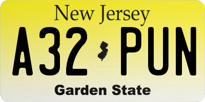 NJ license plate A32PUN