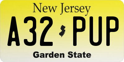 NJ license plate A32PUP