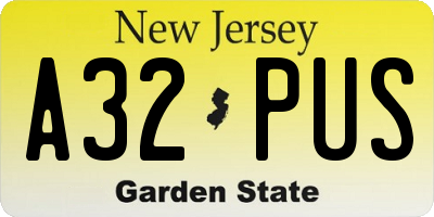 NJ license plate A32PUS