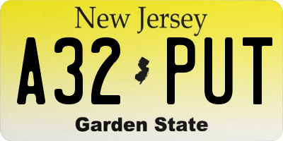 NJ license plate A32PUT