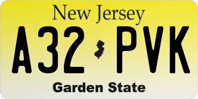 NJ license plate A32PVK