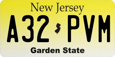 NJ license plate A32PVM