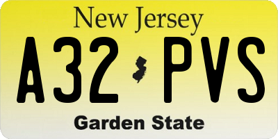 NJ license plate A32PVS