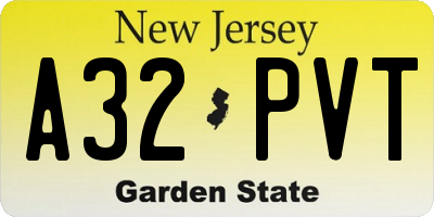 NJ license plate A32PVT