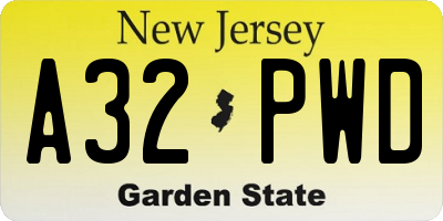 NJ license plate A32PWD