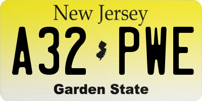 NJ license plate A32PWE