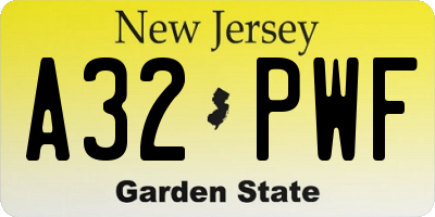 NJ license plate A32PWF