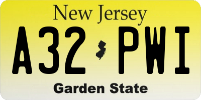 NJ license plate A32PWI
