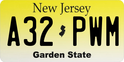 NJ license plate A32PWM
