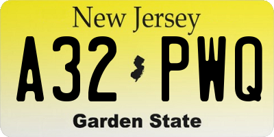 NJ license plate A32PWQ