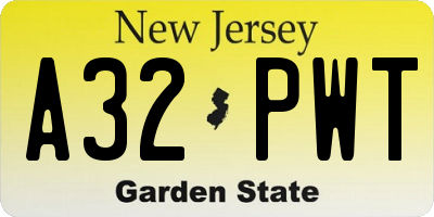 NJ license plate A32PWT