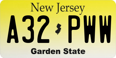 NJ license plate A32PWW