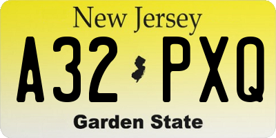 NJ license plate A32PXQ