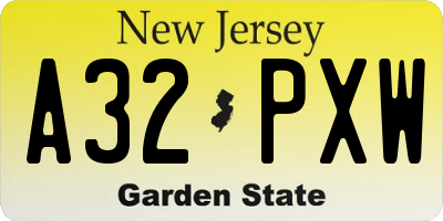 NJ license plate A32PXW