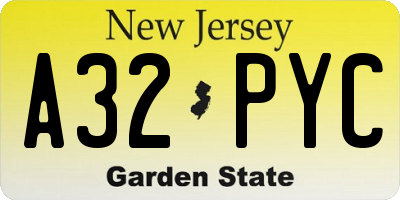 NJ license plate A32PYC