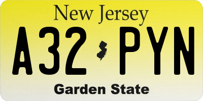 NJ license plate A32PYN