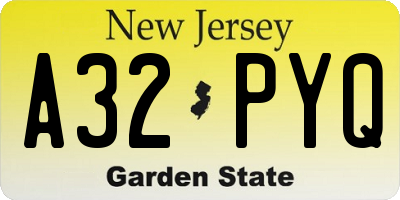 NJ license plate A32PYQ