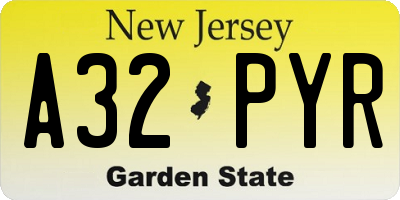 NJ license plate A32PYR