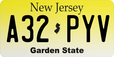 NJ license plate A32PYV