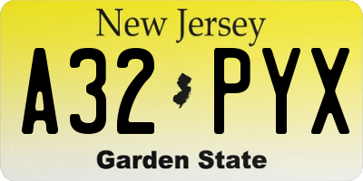 NJ license plate A32PYX