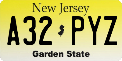 NJ license plate A32PYZ