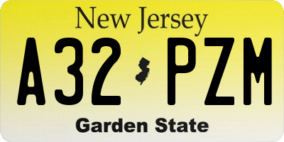 NJ license plate A32PZM