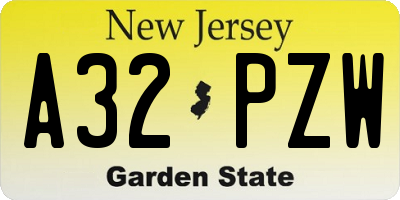 NJ license plate A32PZW