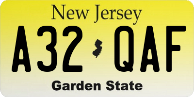 NJ license plate A32QAF