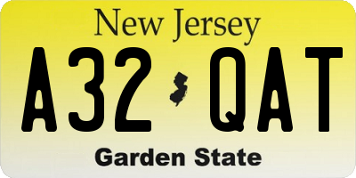 NJ license plate A32QAT