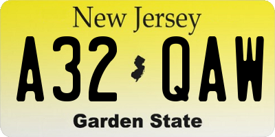NJ license plate A32QAW