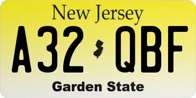 NJ license plate A32QBF